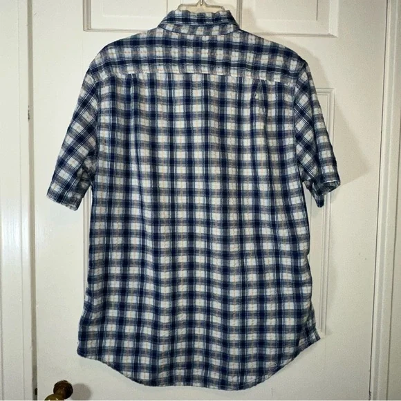 Short Sleeve Blue Checked Cotton Button Down - Picture 8 of 10